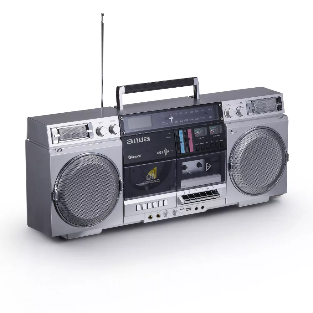 Aiwa Retro Boombox CD Player with Cassette Recording, Bluetooth 5.0 Dual 40W Speaker