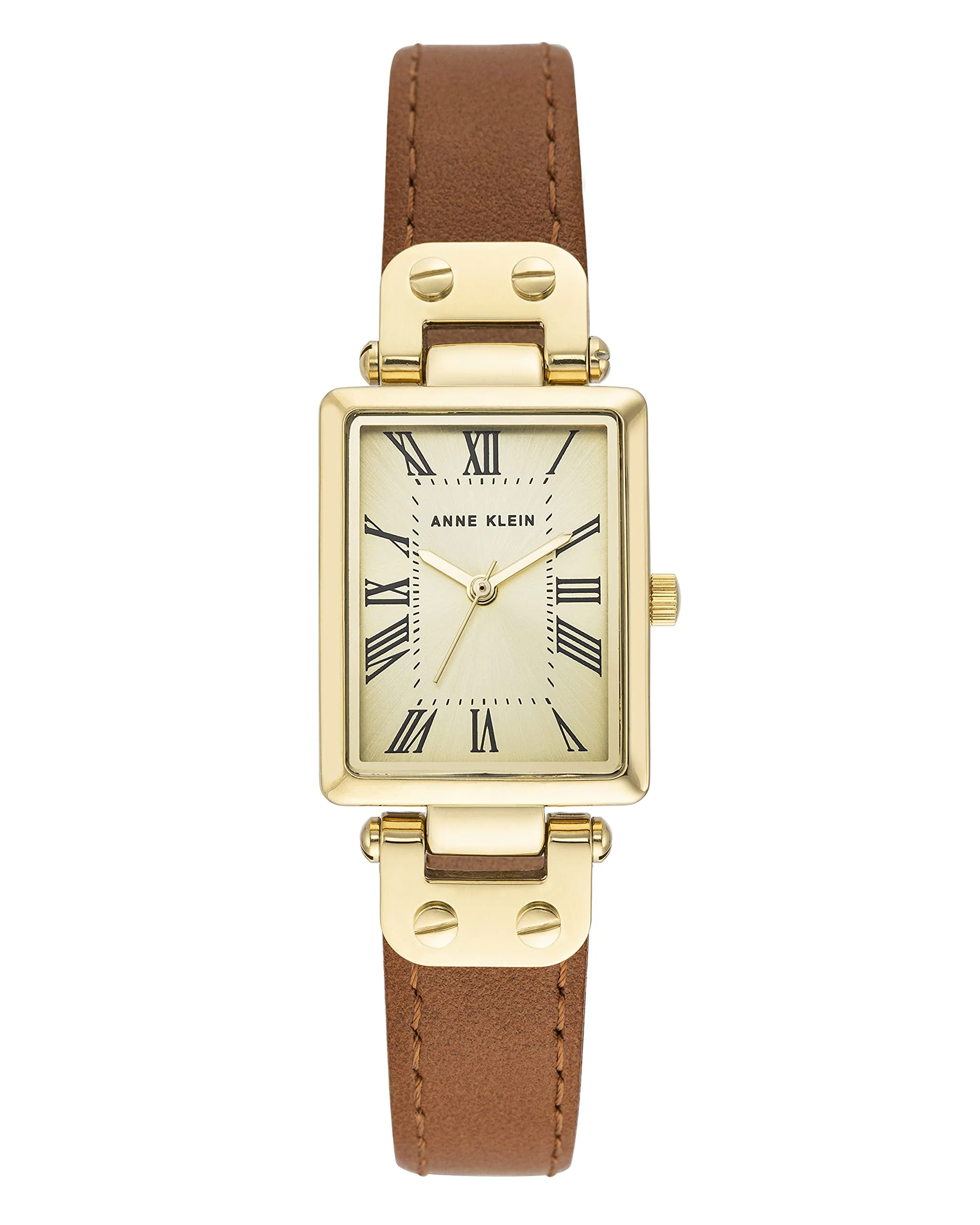 Anne Klein Womens Square Leather Strap Watch