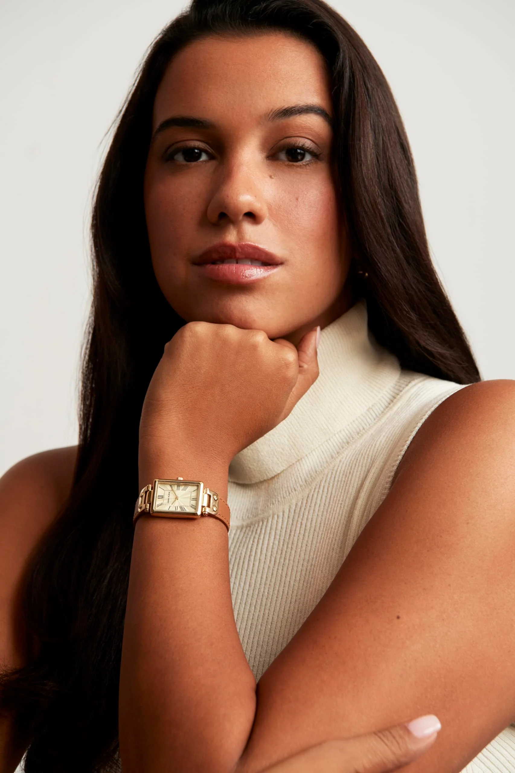 Anne Klein Womens Square Leather Strap Watch - Image 2