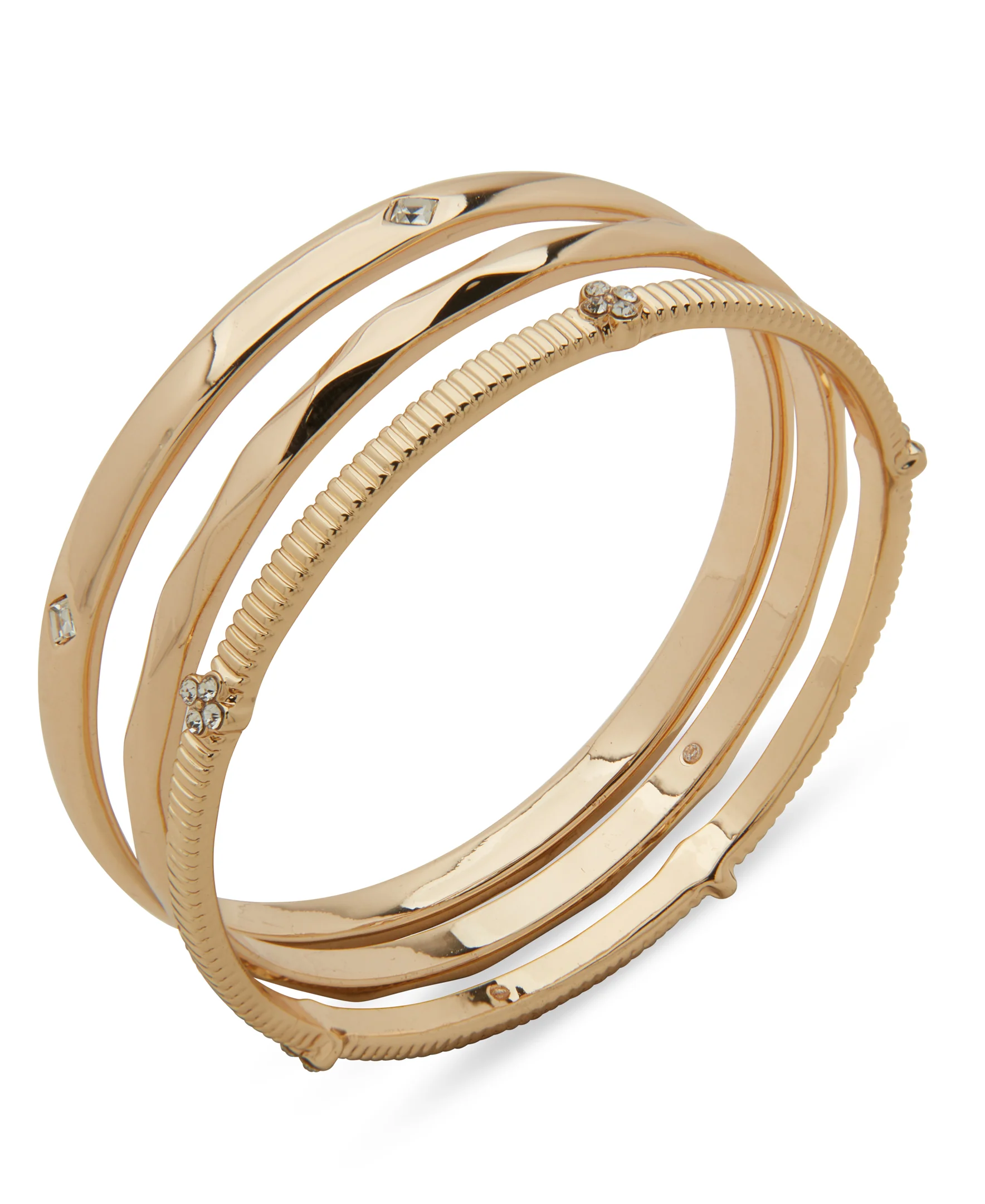 Anne Klein Boxed 3-Piece Textured Gold Bangle Bracelets