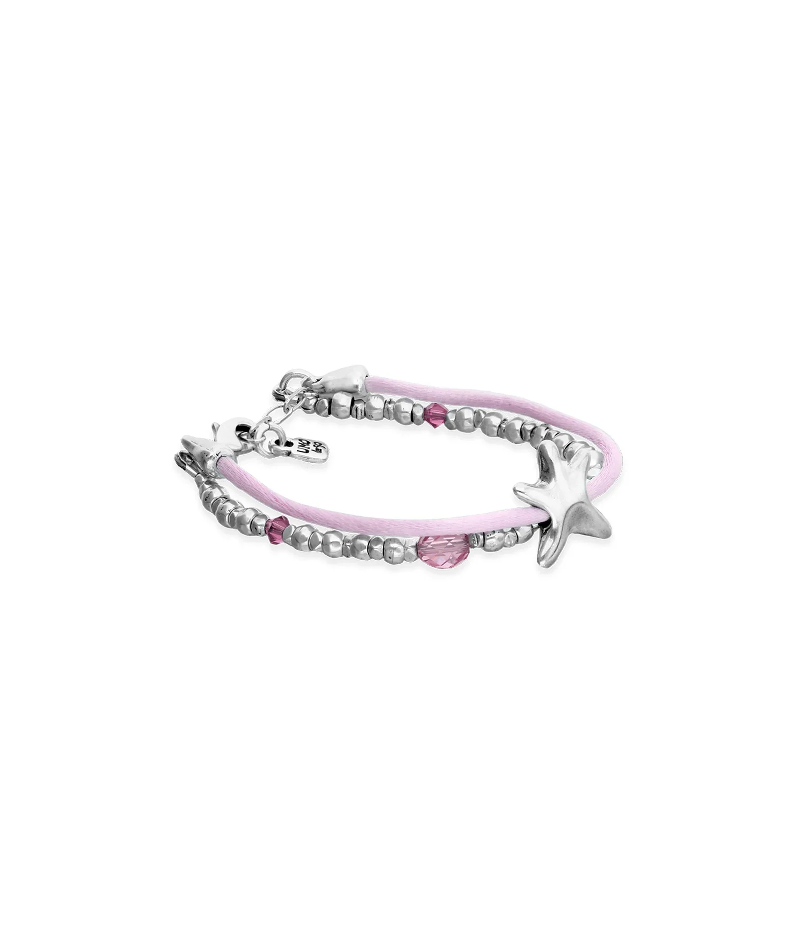 UNOde50 Pink Silk Thread & Metal Starfish Silver-Plated Bracelet - Medium - Image 3