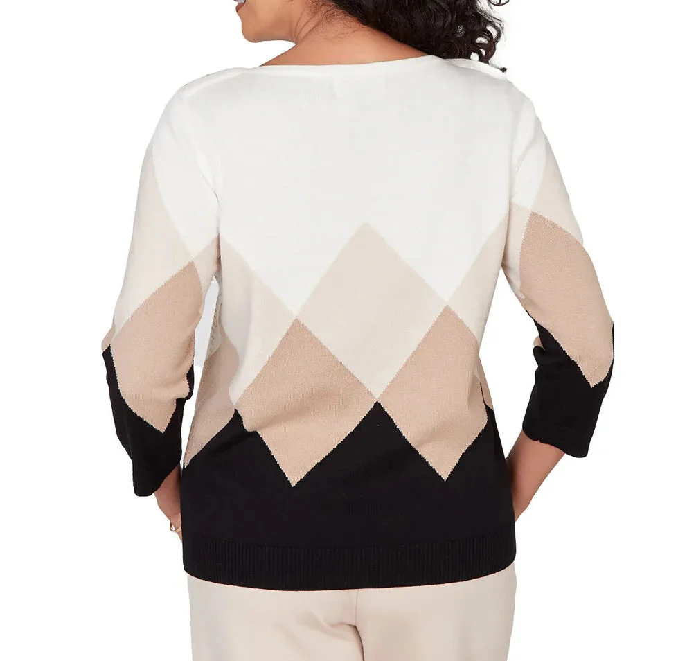 Ruby Rd. Womens Argyle Ribbed Jewel Neck Sweater - Image 2