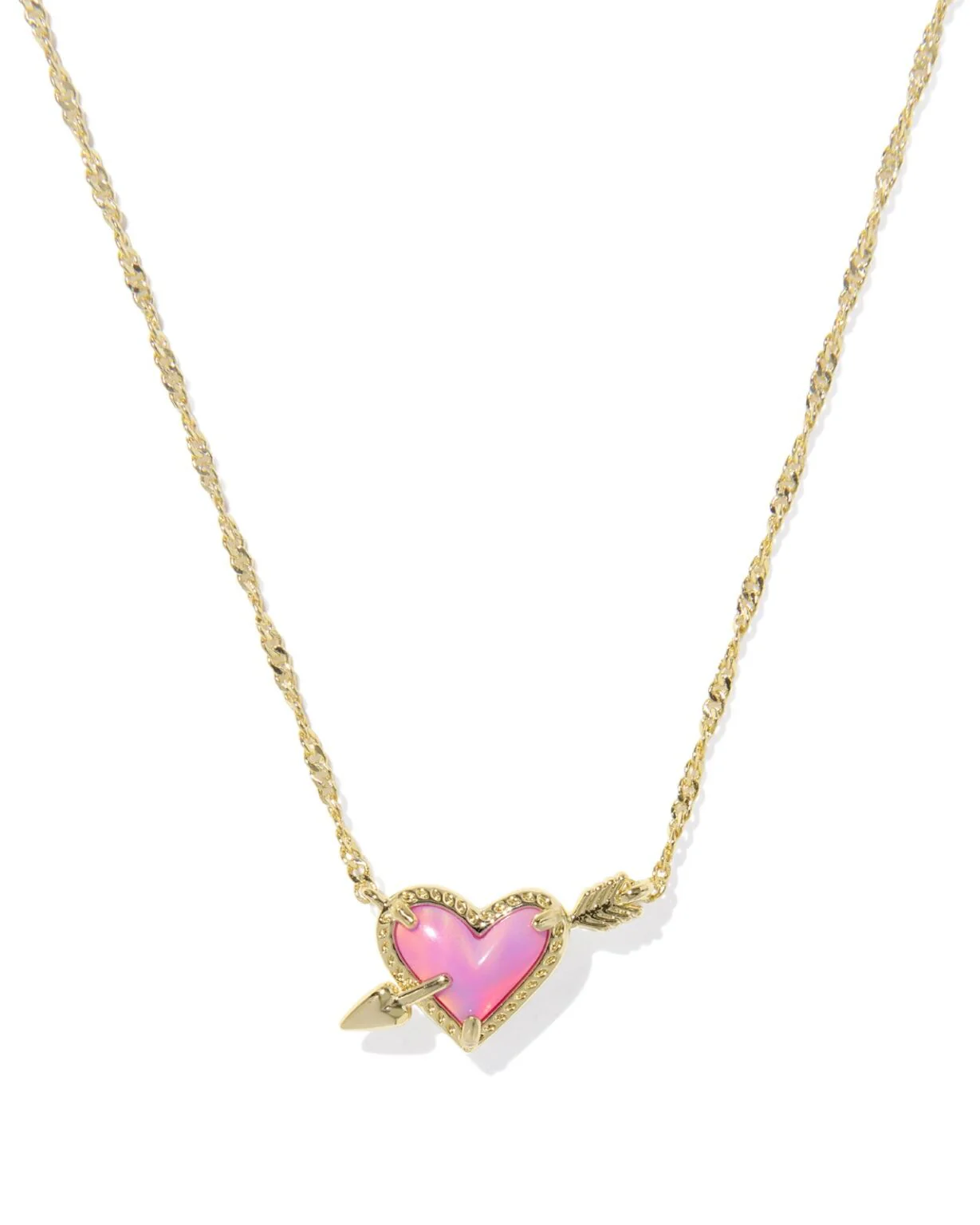 Kendra Scott Pink Opalescent Ari Heart Arrow Short Pendant Necklace - Gold Plated