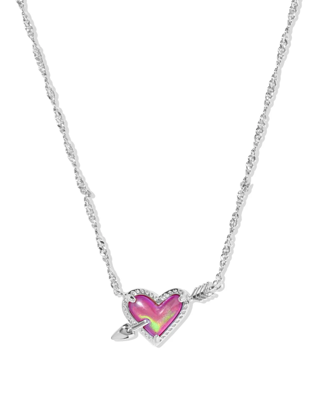 Kendra Scott Pink Opalescent Ari Heart Arrow Short Pendant Necklace - Silver Plated