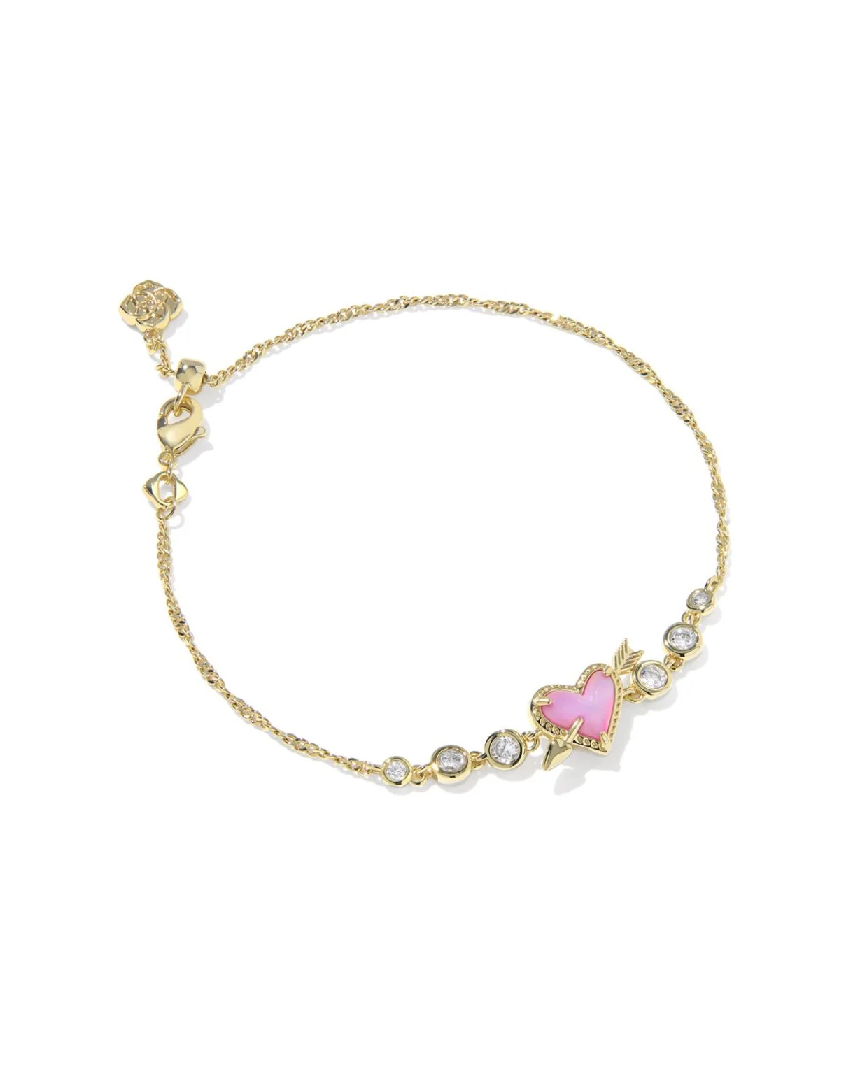 Kendra Scott Pink Opalescent Ari Heart Arrow Tennis Bracelet - Gold Plated