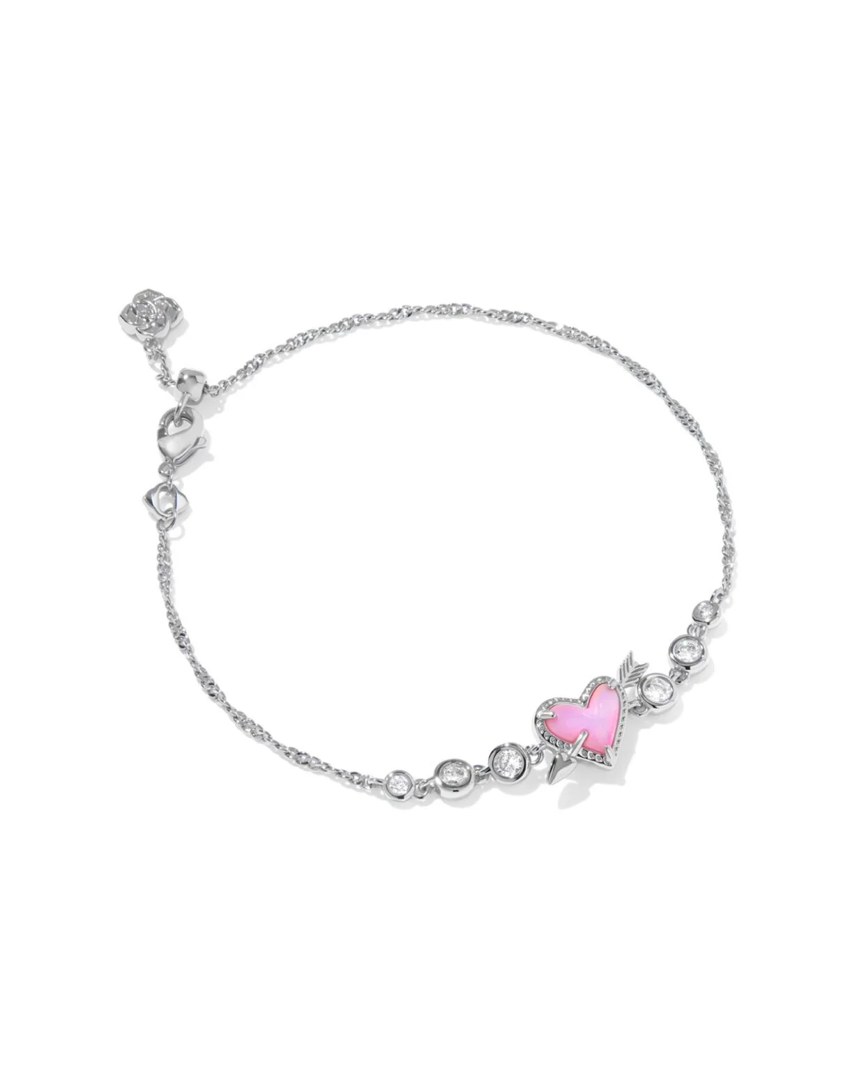 Kendra Scott Pink Opalescent Ari Heart Arrow Tennis Bracelet - Silver Plated