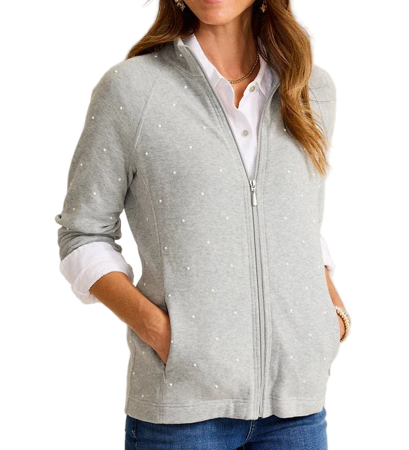 Tommy Bahama Womens Aruba Embellished Pearl Full-Zip Sweatshirt - Image 3
