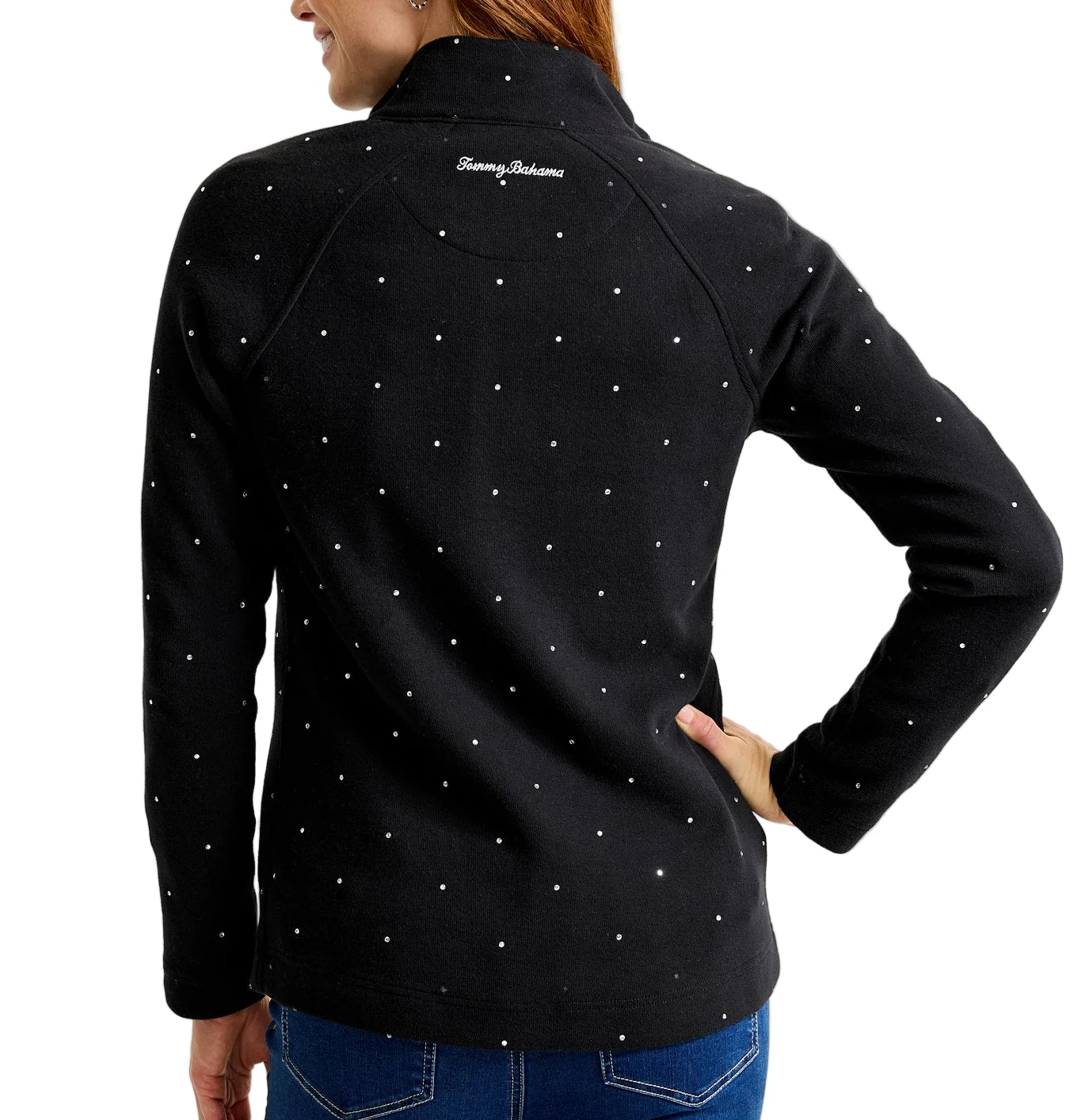 Tommy Bahama Womens Aruba Embellished Rhinestone Full-Zip Sweatshirt - Image 2