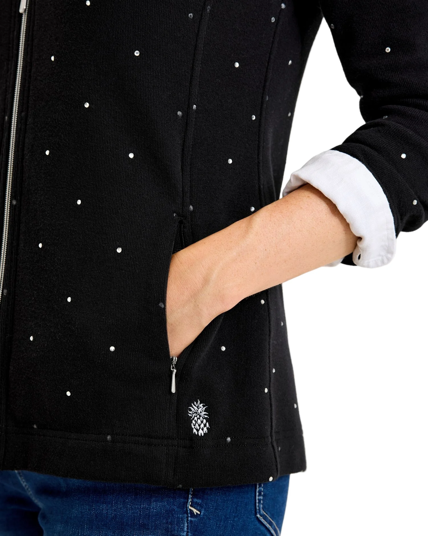 Tommy Bahama Womens Aruba Embellished Rhinestone Full-Zip Sweatshirt - Image 3