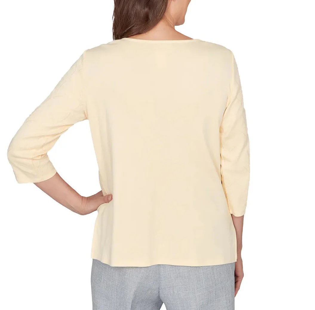 Ruby Rd. Womens Asymmetrical Floral Embroidered Textured Top - Image 2