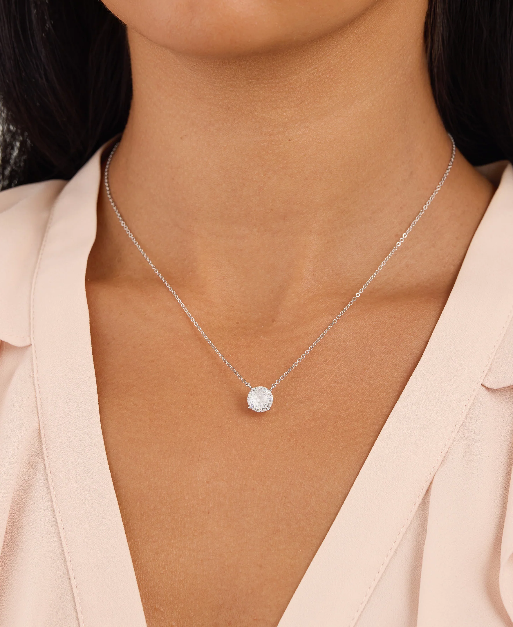 Athra Boxed Sterling Silver 16+2" 8mm Starlight Cubic Zirconia Solitare Necklace - Image 5
