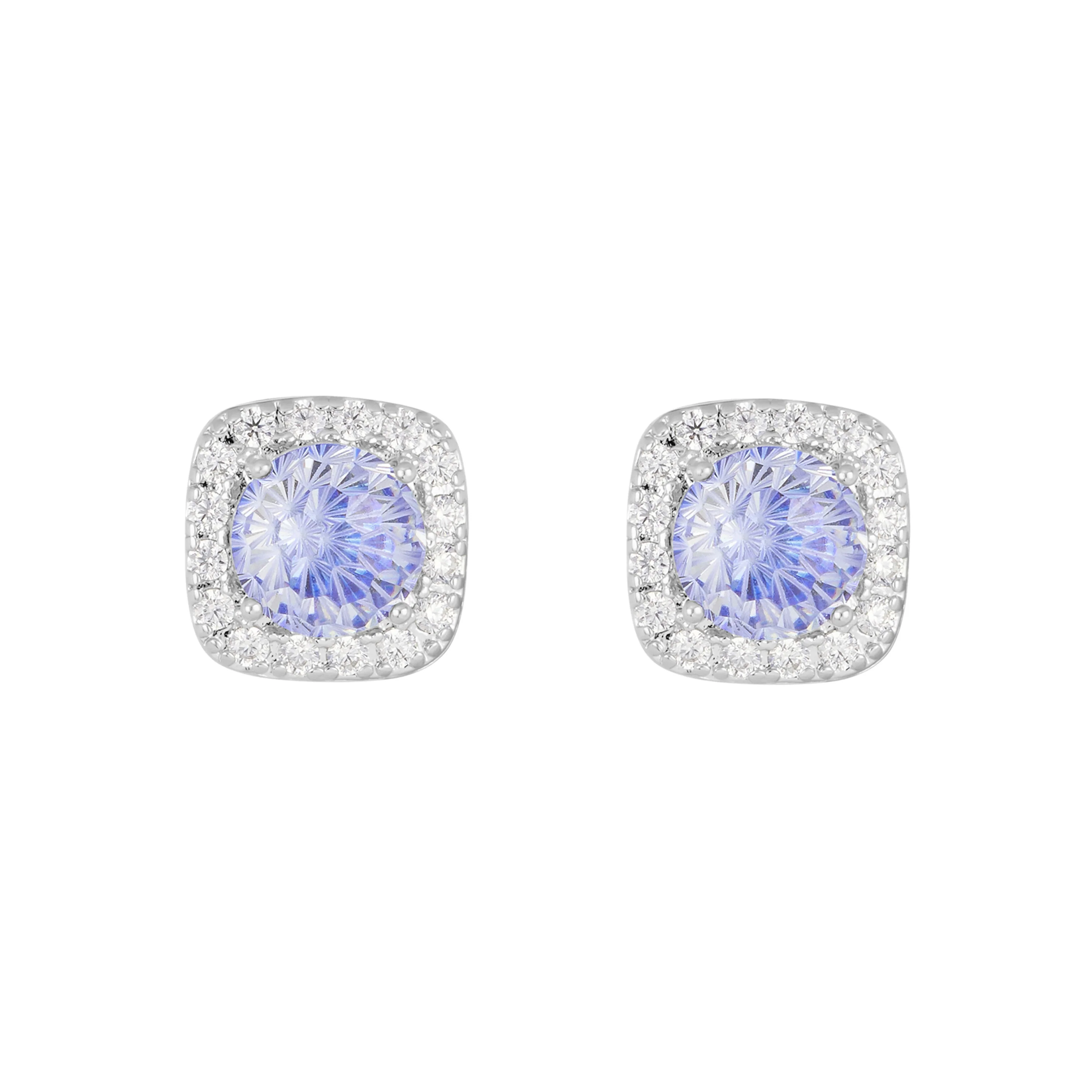 Athra Boxed Sterling Silver 6mm Cubic Zirconia Crush Starlight Halo Stud Earrings