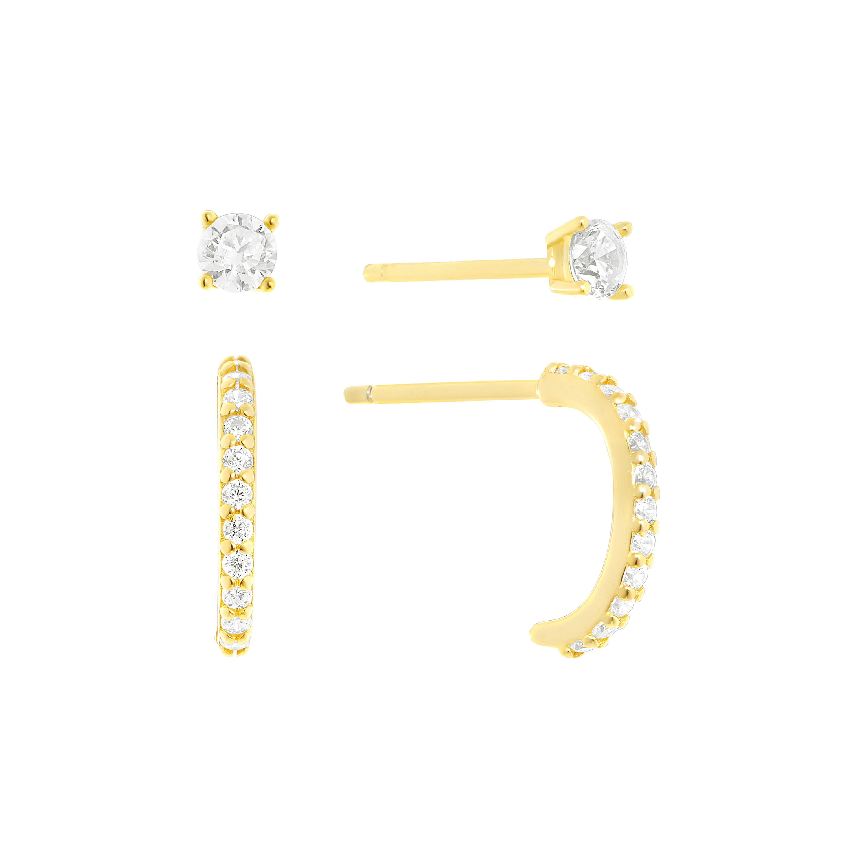 Athra Gold Stud & Hoop Earrings Set