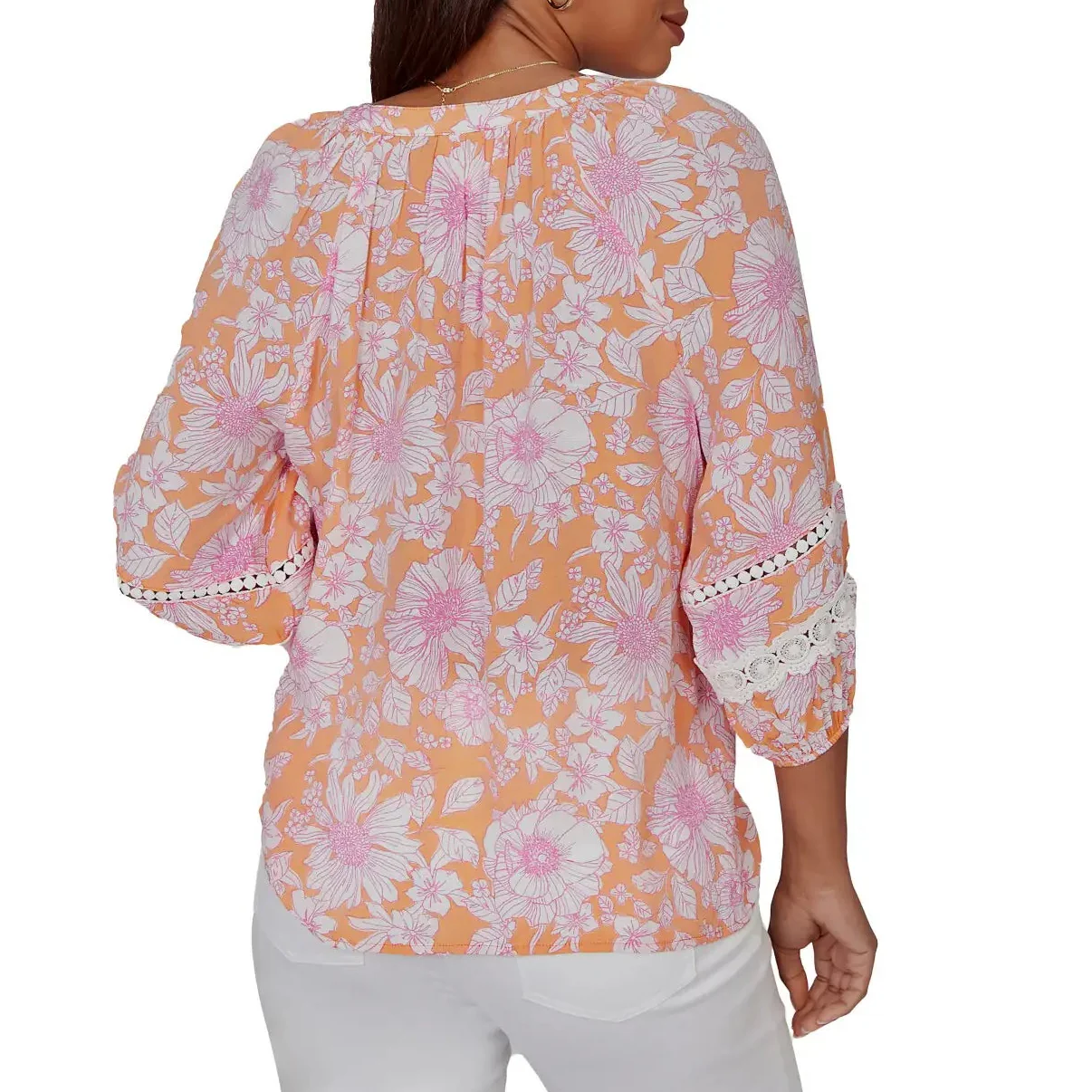 Ruby Rd. Womens Floral Silky Gauze Peasant Blouse - Image 2