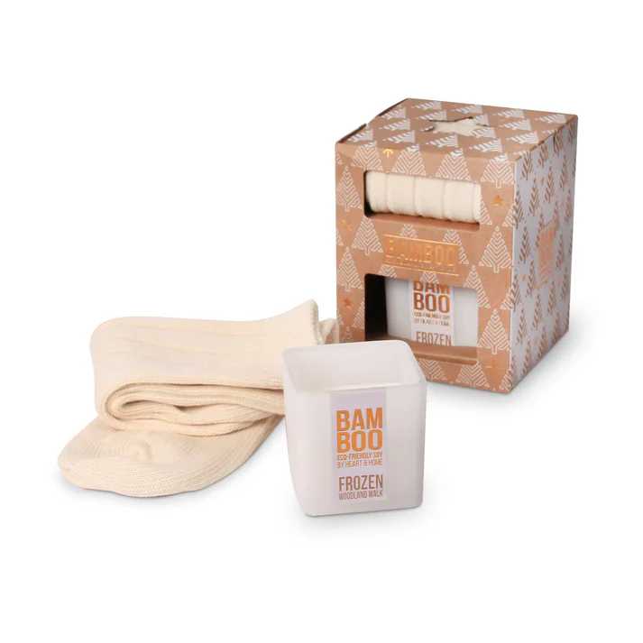 Heart & Home Bamboo Frozen Woodland Walk Small Candle & Socks Gift Set