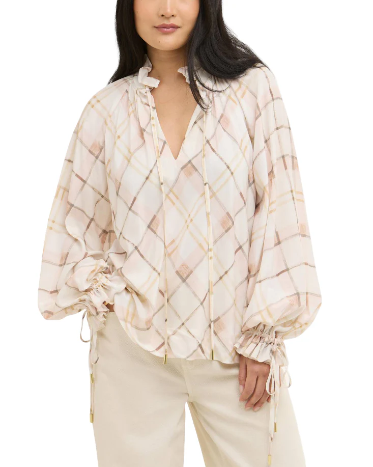 Barbour Womens Asker Check Ruffled Long Sleeve Blouse