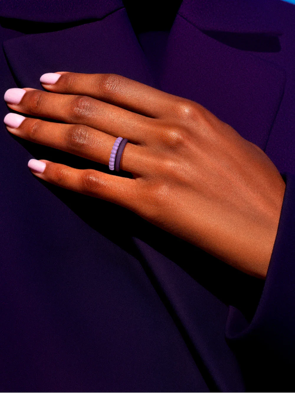 QALO Womens Bead & Classic Lilac & Purple Double Stack Ring - Size 7 - Image 4