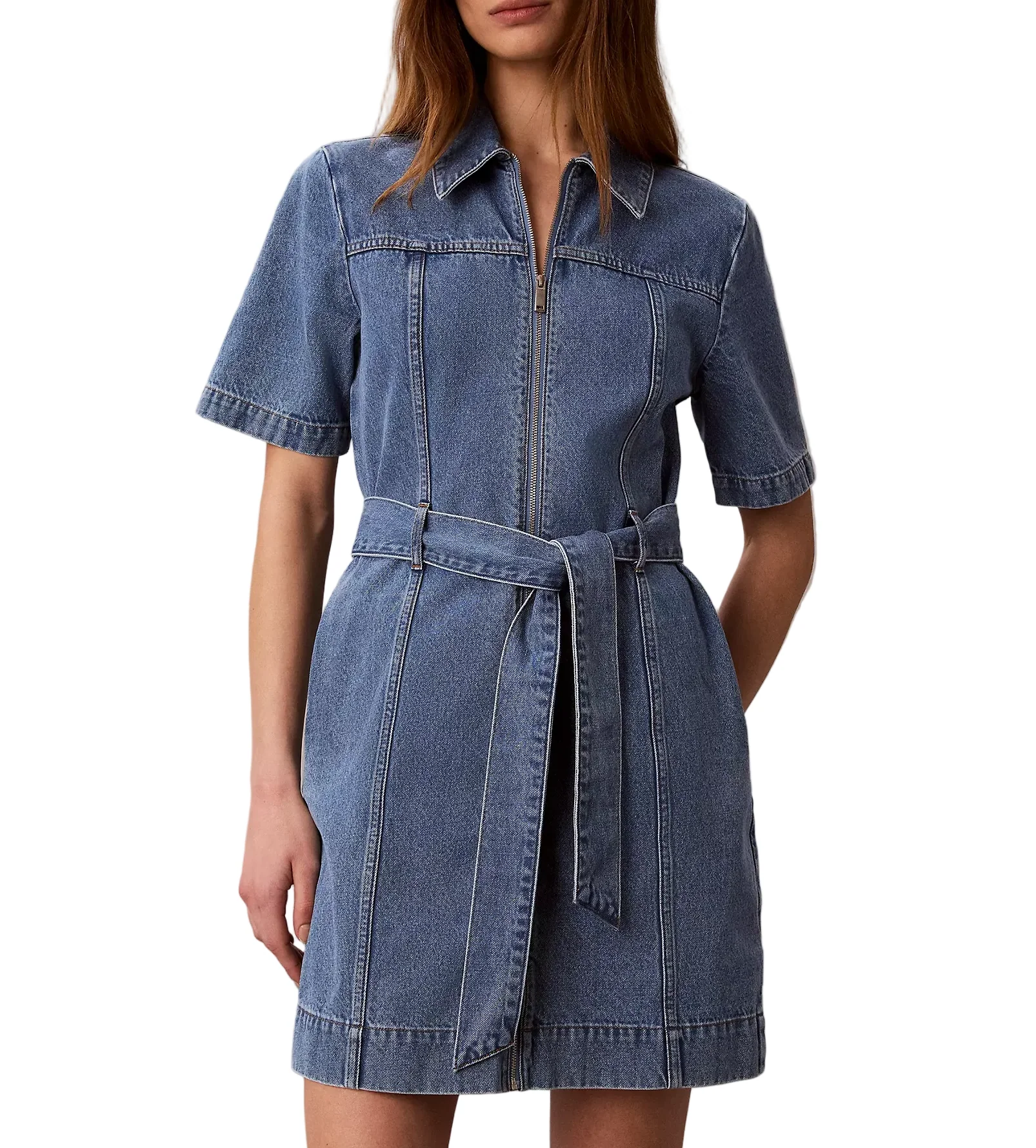 Calvin Klein Womens Denim Belted Shirt Dress - Image 2