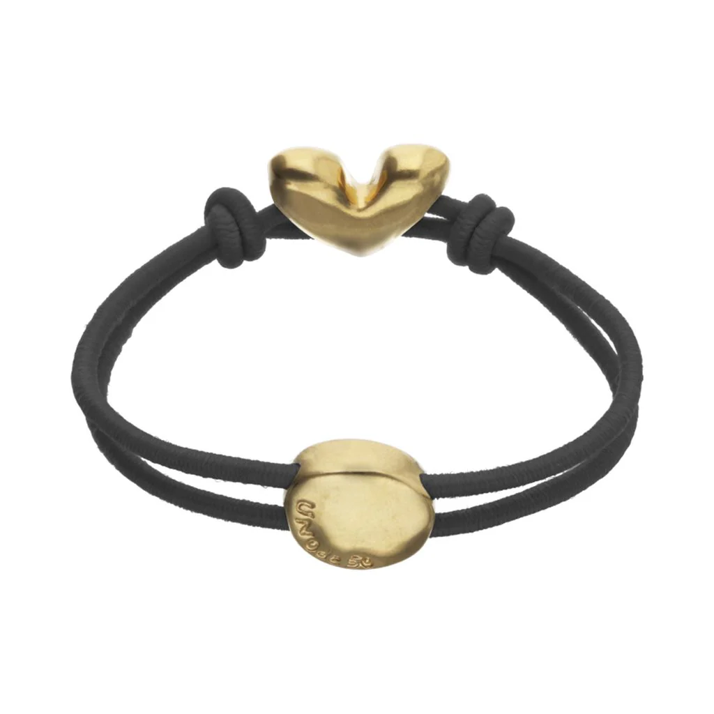 UNOde50 Black Elastic Thread Gold Heart Charm Bracelet - Medium - Image 3