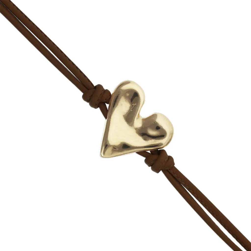 UNOde50 Brown Leather Gold Heart Charm Bracelet - Medium - Image 2