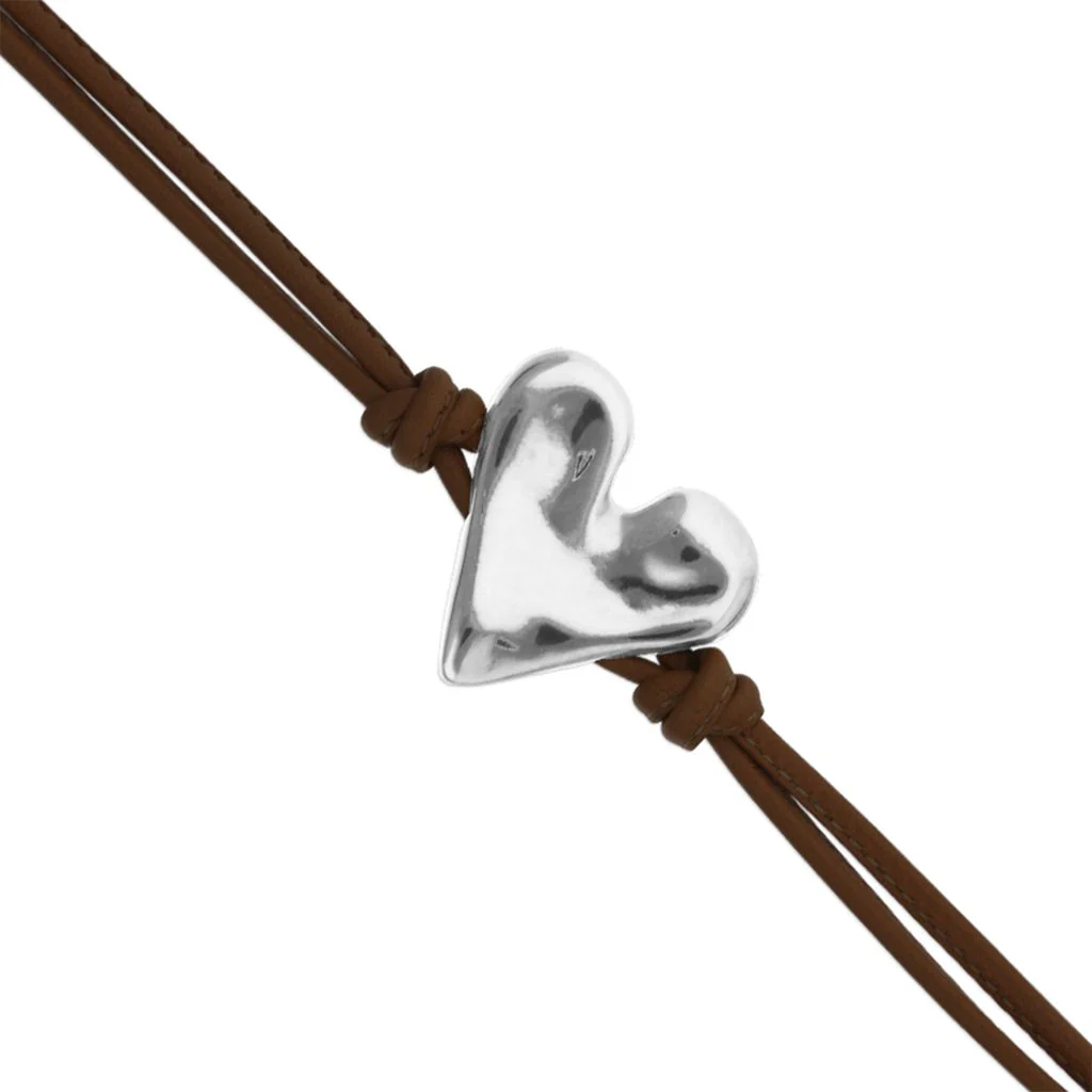 UNOde50 Brown Leather Silver Heart Charm Bracelet - Medium - Image 2