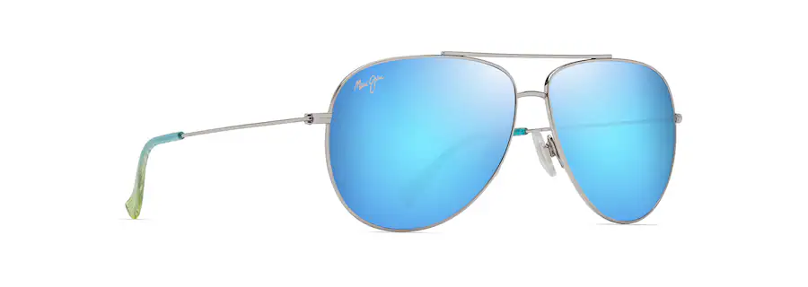Maui Jim Hau'oli XL Shiny Silver with Blue & Green Frame - Blue Hawaii Lens - Polarized Sunglasses - Image 2