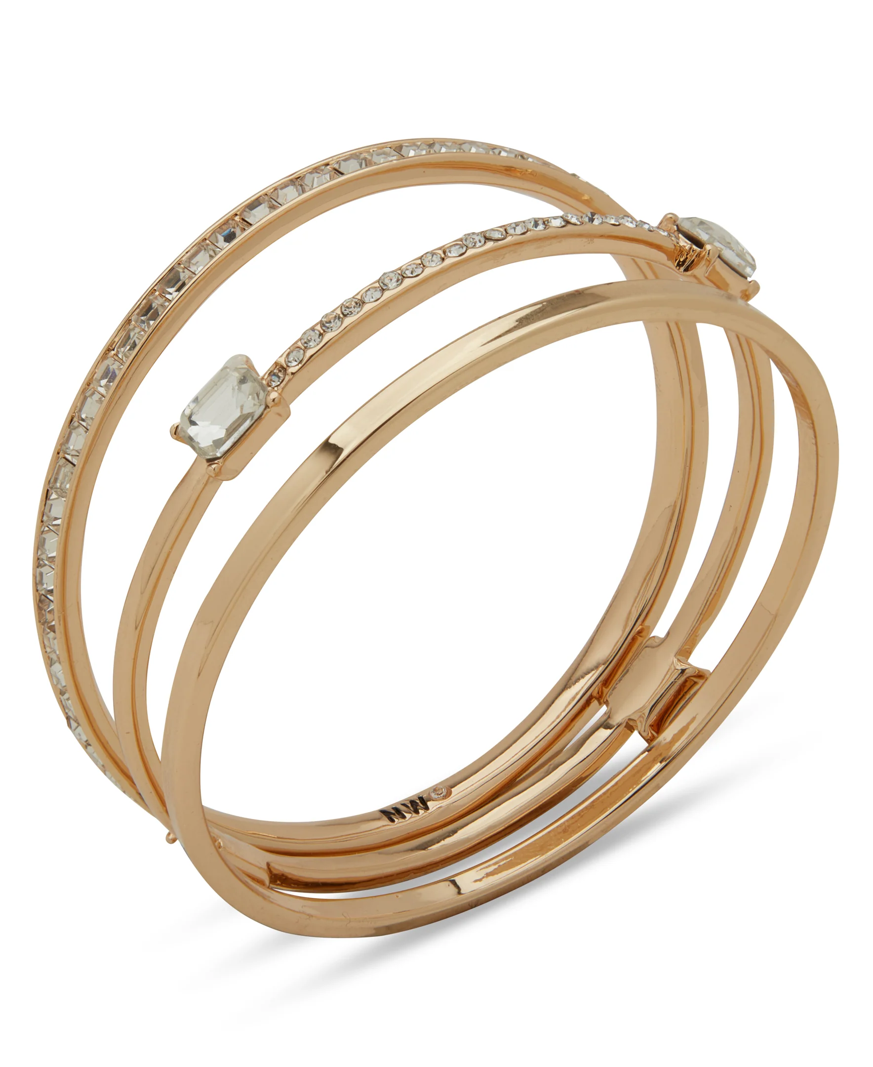 Nine West Baguette Crystal & Gold Bracelets - Set Of 3