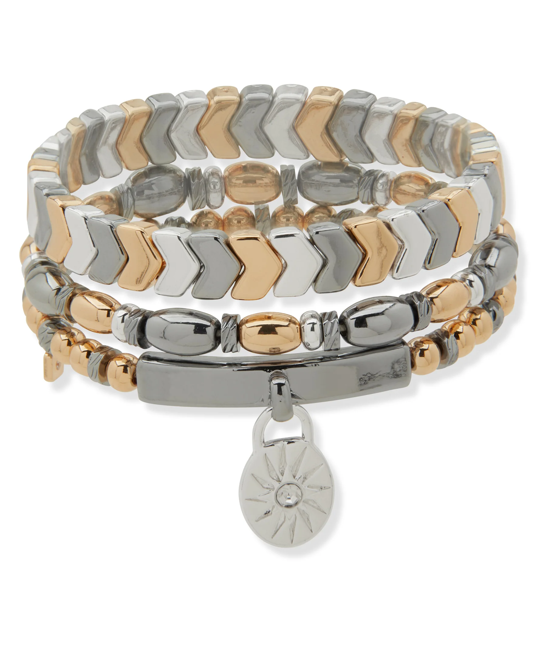 Nine West Boxed Tri-Tone Charm Stretch Bracelet - Set Of 3