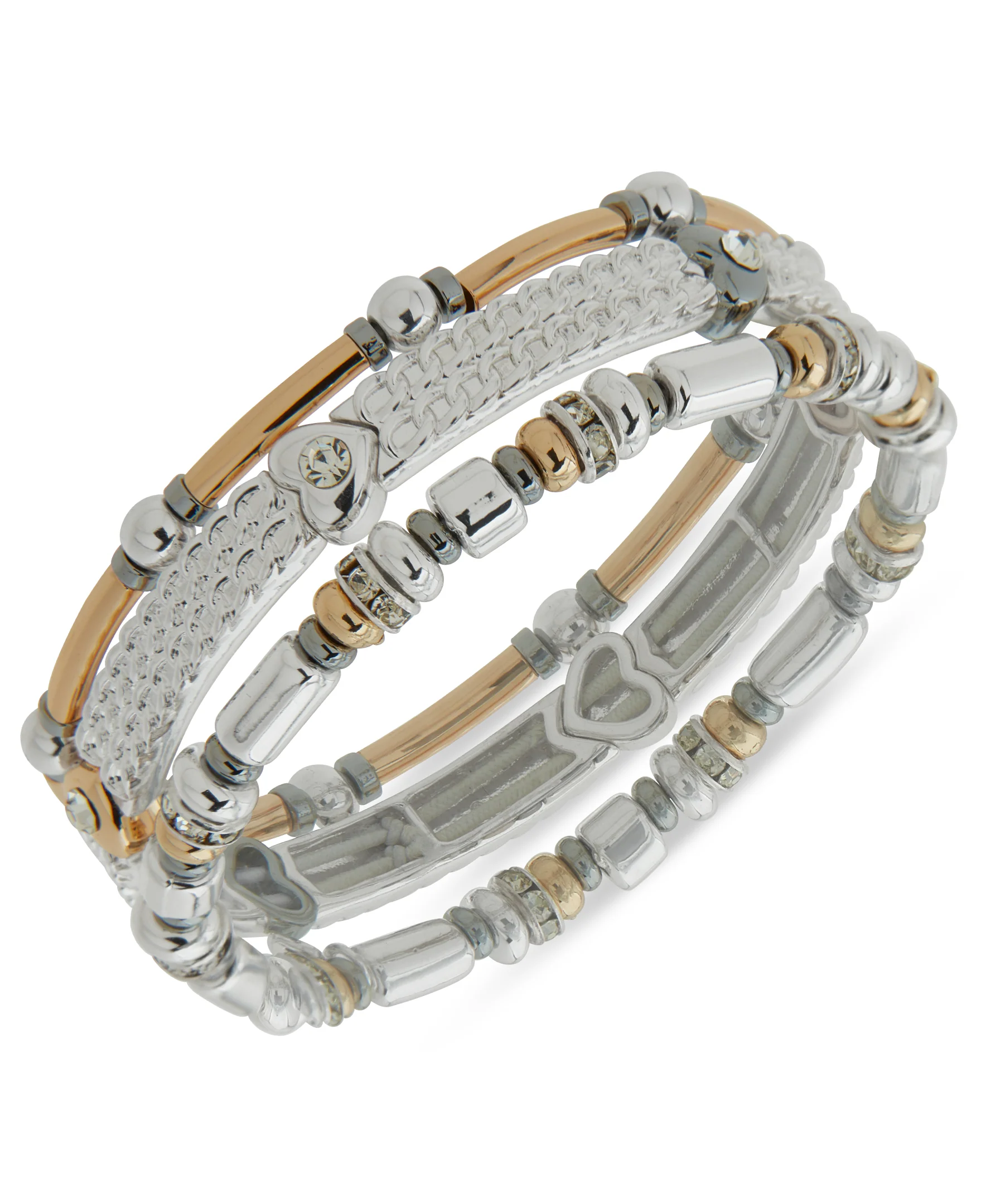 Nine West Silver-Tone Heart Stretch Bracelet Set