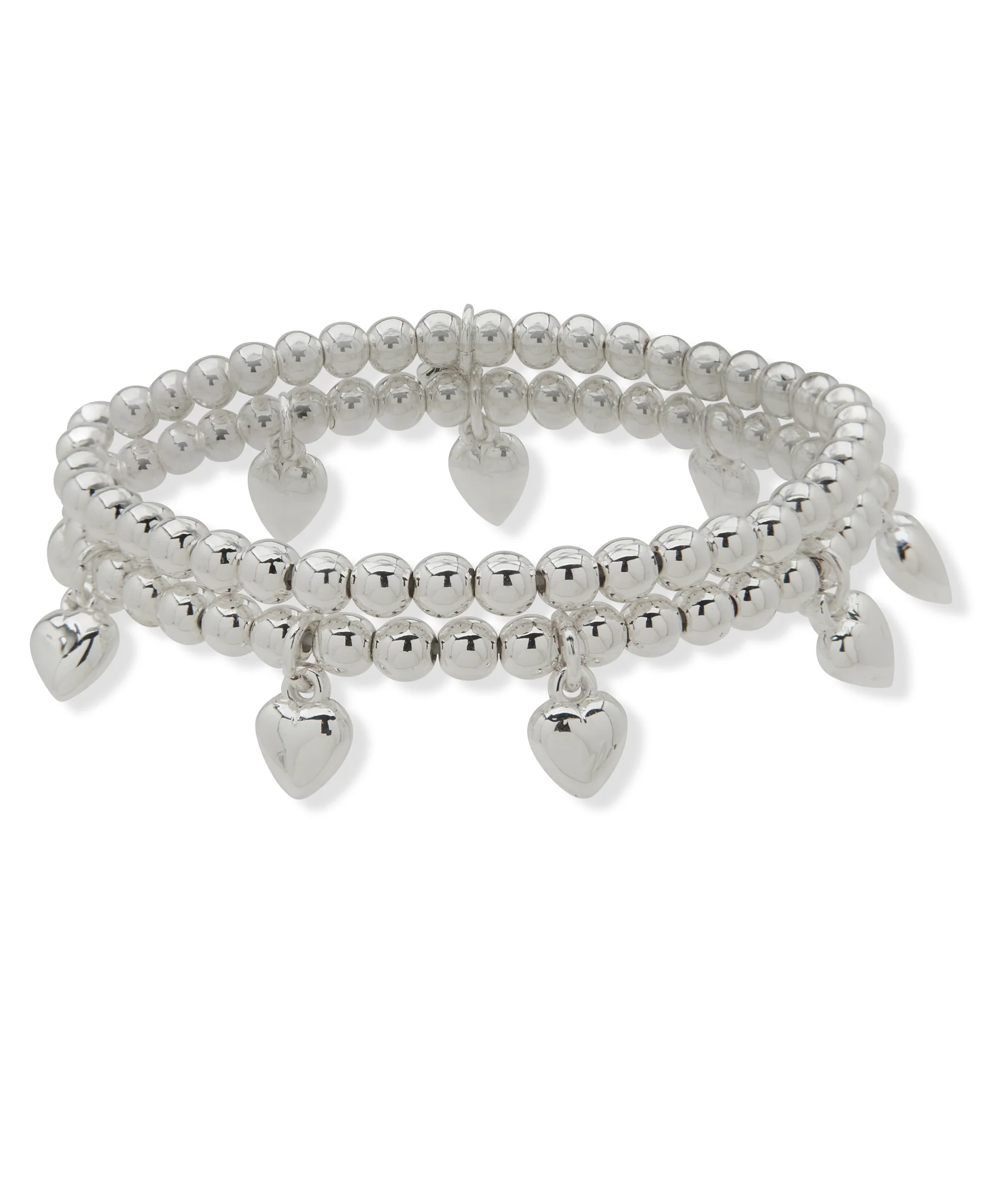 Nine West Boxed Silver Beaded Heart Stretch Bracelet