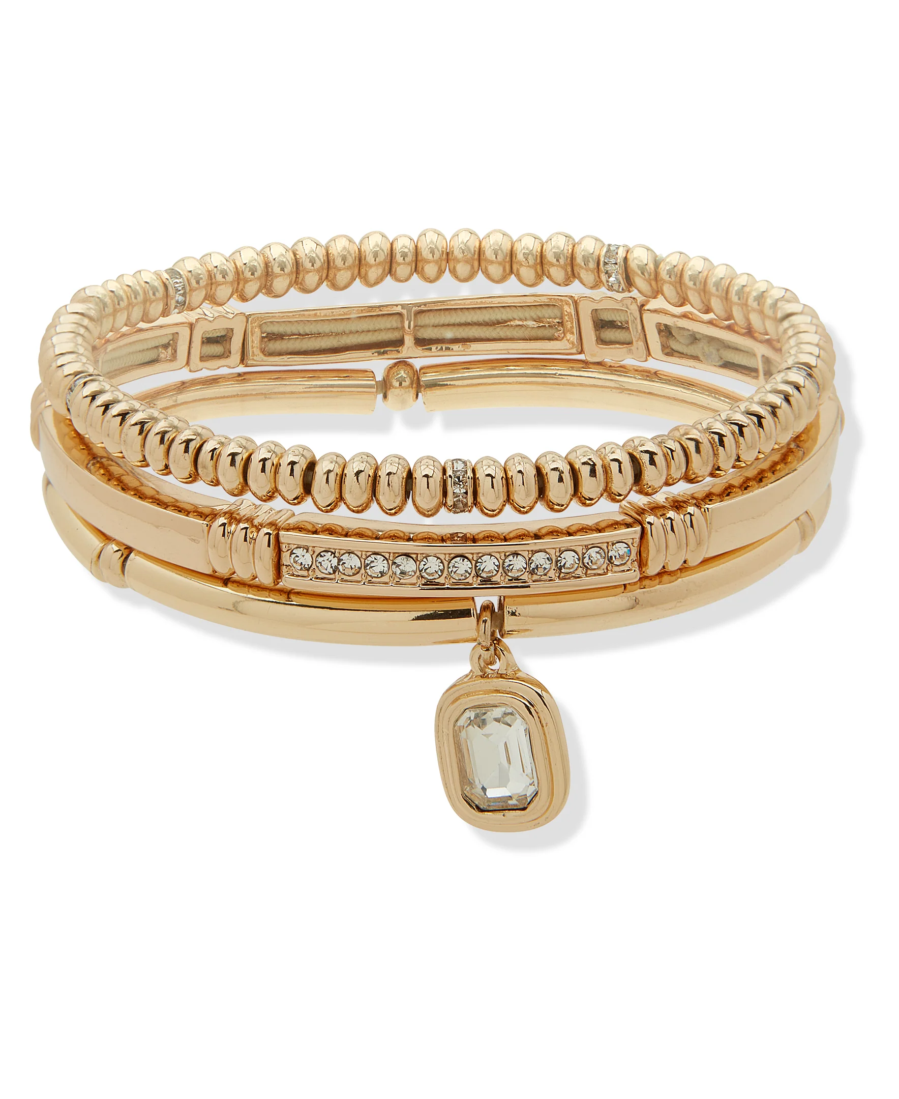 Nine West Gold-Tone Crystal Charm Stretch Bracelet Set