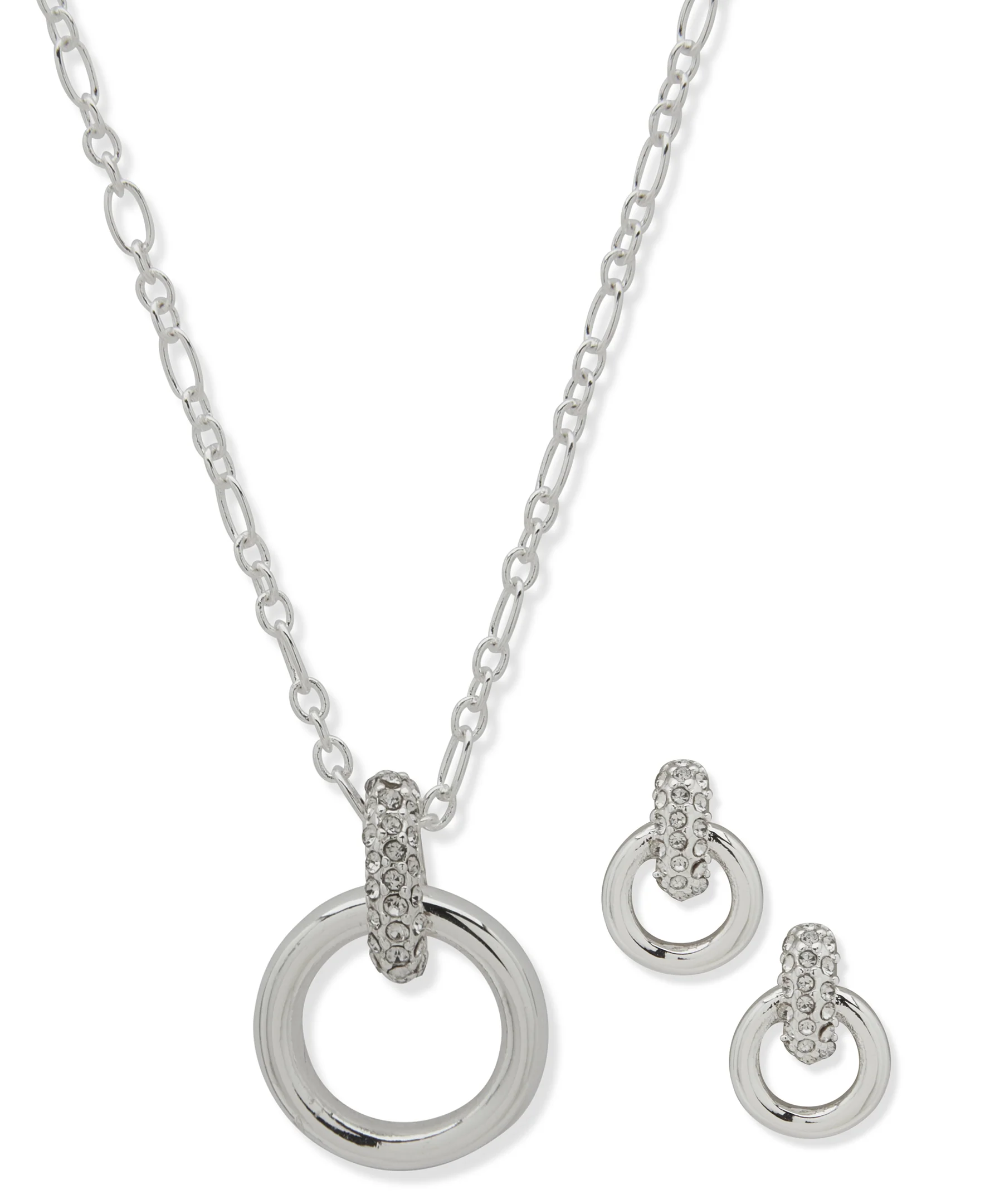 Nine West Silver-Tone Crystal Necklace & Earring Set