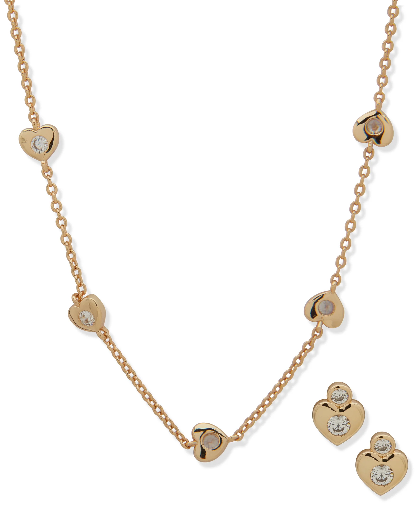 Nine West Gold Heart Necklace & Earrings Set