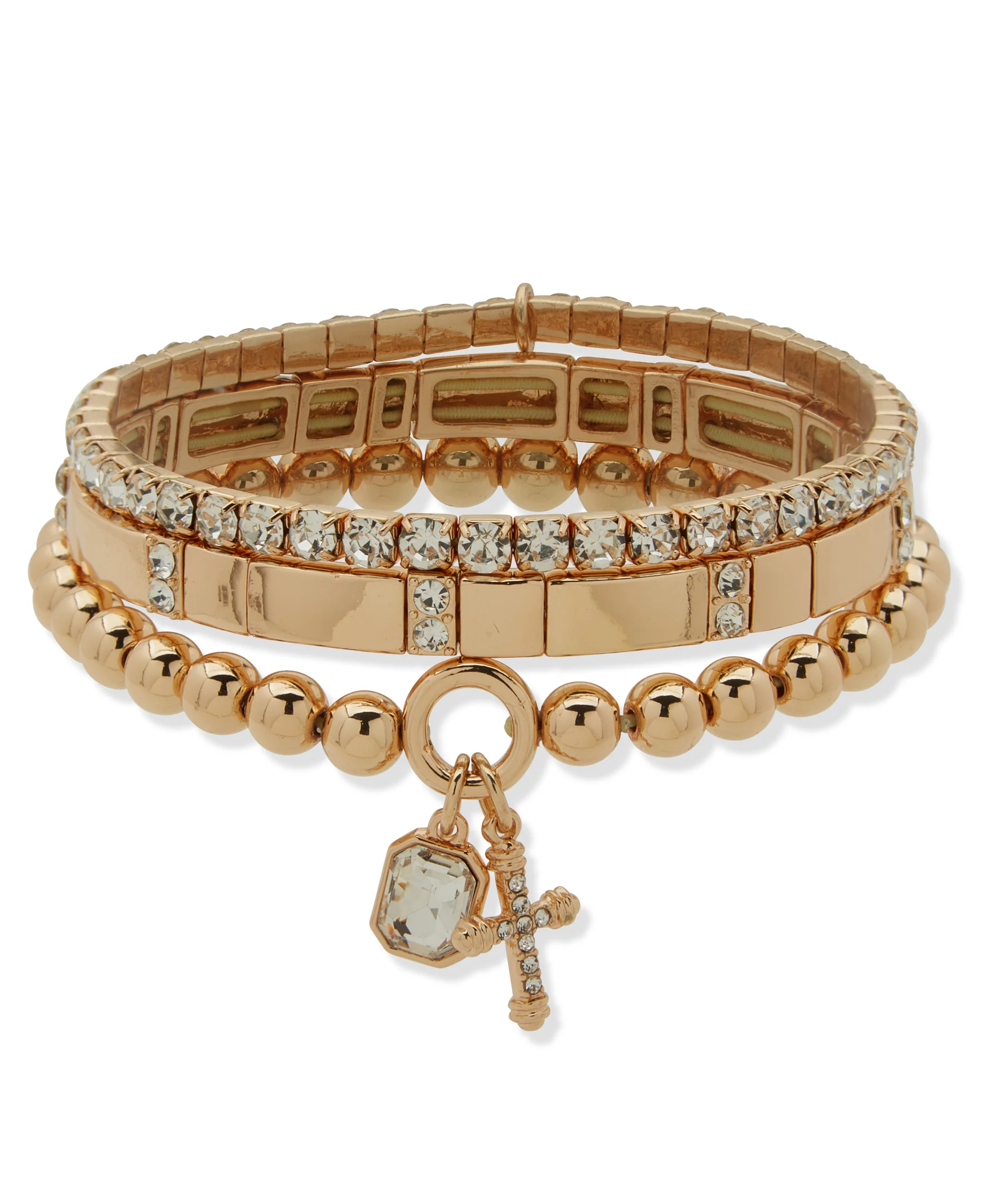 Nine West Gold-Tone Cross Charm Bracelet Set