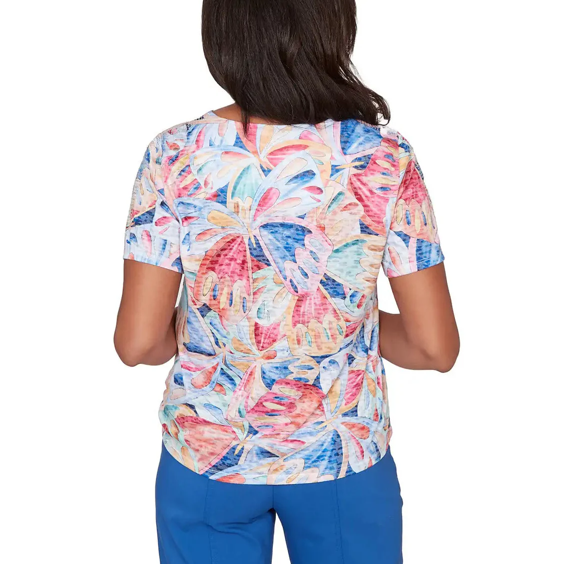 Alfred Dunner Womens Butterfly Wing Tie Front Short Sleeve T-Shirt - Image 2
