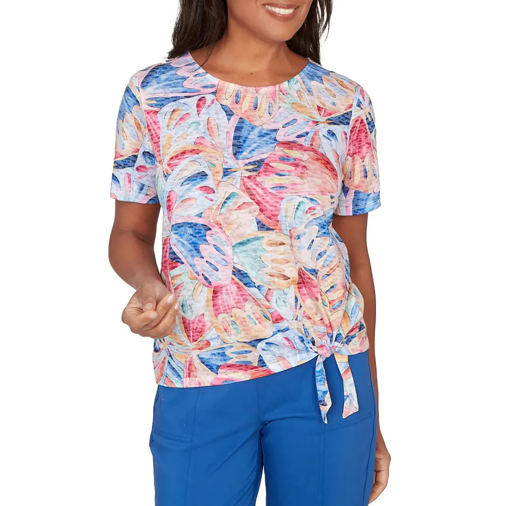 Alfred Dunner Womens Butterfly Wing Tie Front Short Sleeve T-Shirt - Image 4