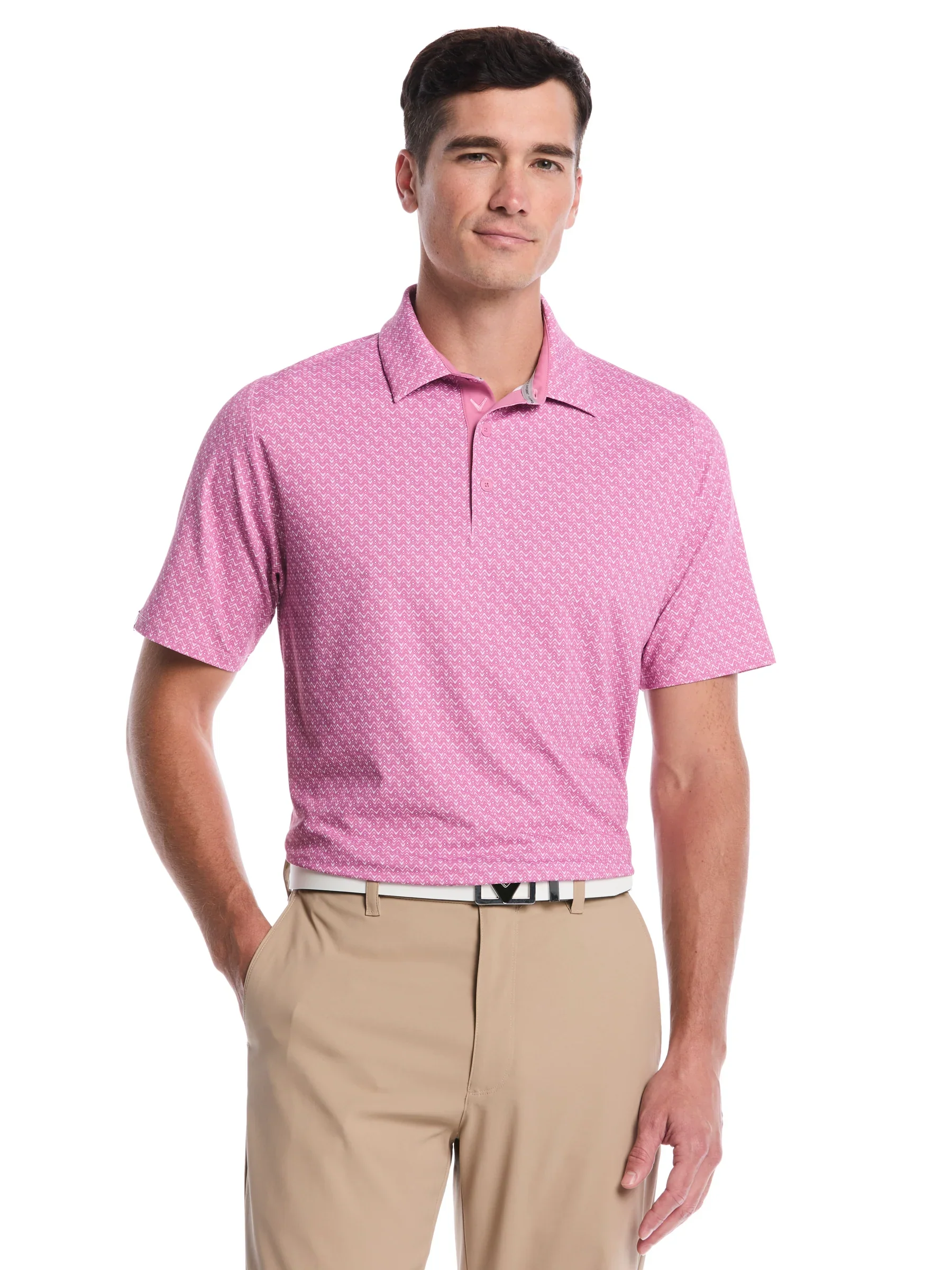 Callaway Mens Timeless Chev Print Short Sleeve Polo Shirt