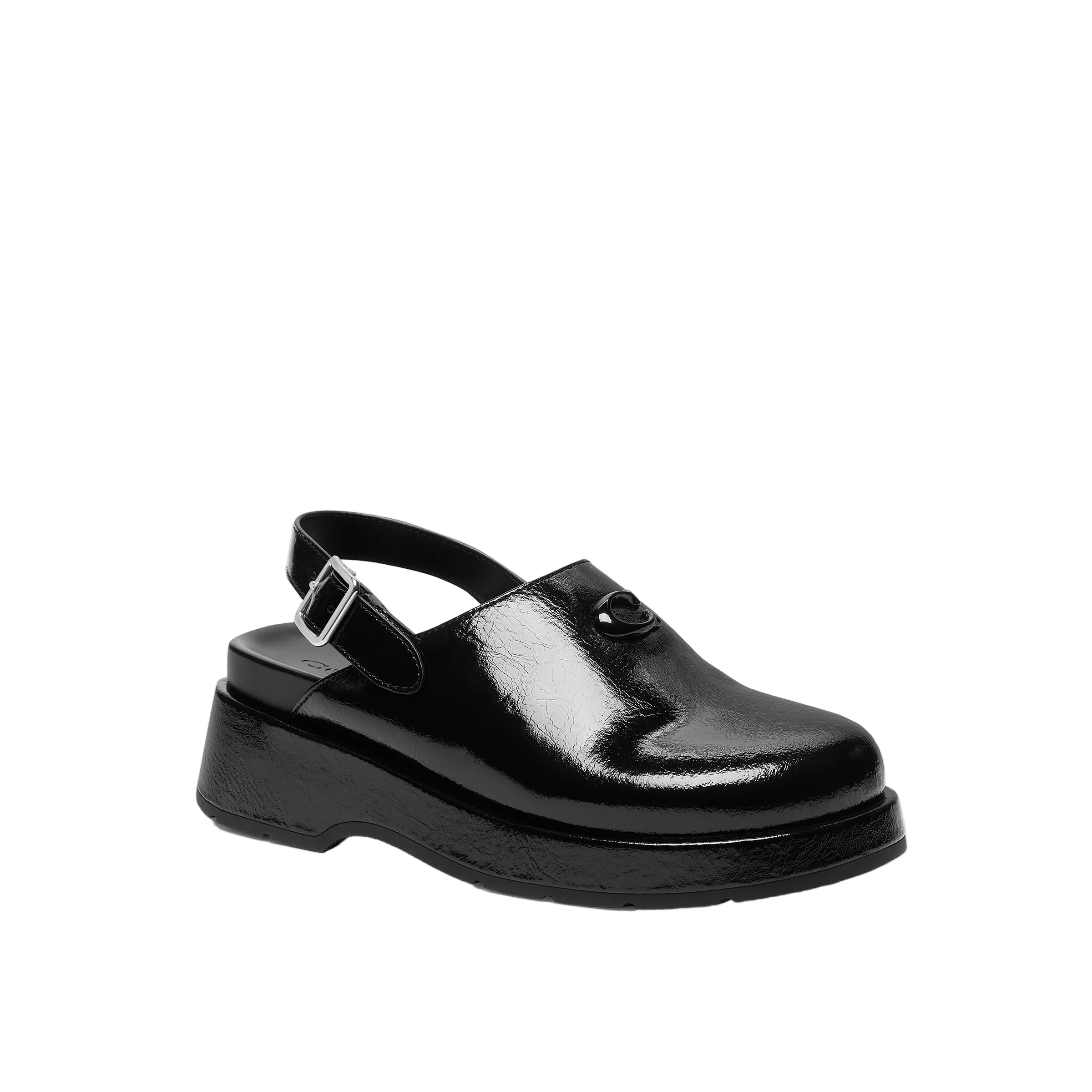 Coach Womens Sculpted C Glazed Leather Slingback Platform Clogs - Image 2