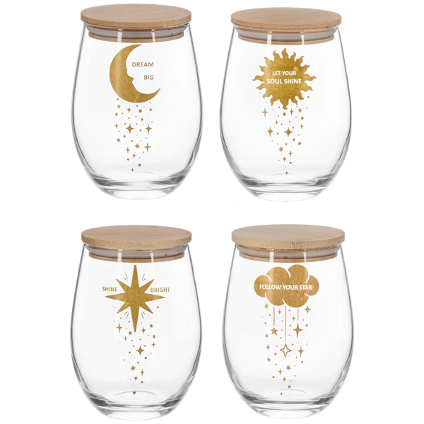 Ganz Celestial Stemless Wine Glasses with Wooden Lid