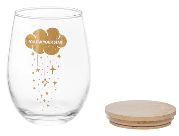 Ganz Celestial Stemless Wine Glasses with Wooden Lid - Image 6