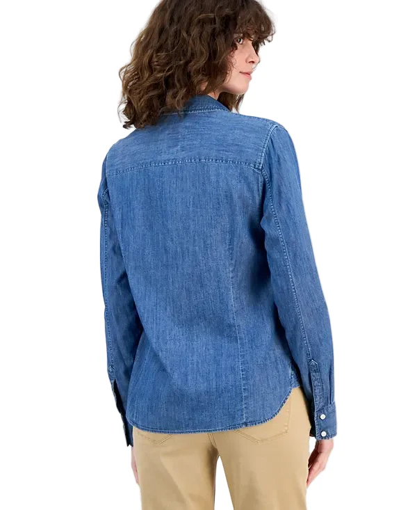 Nautica Womens Chambray Utility Long Sleeve Shirt - Image 2