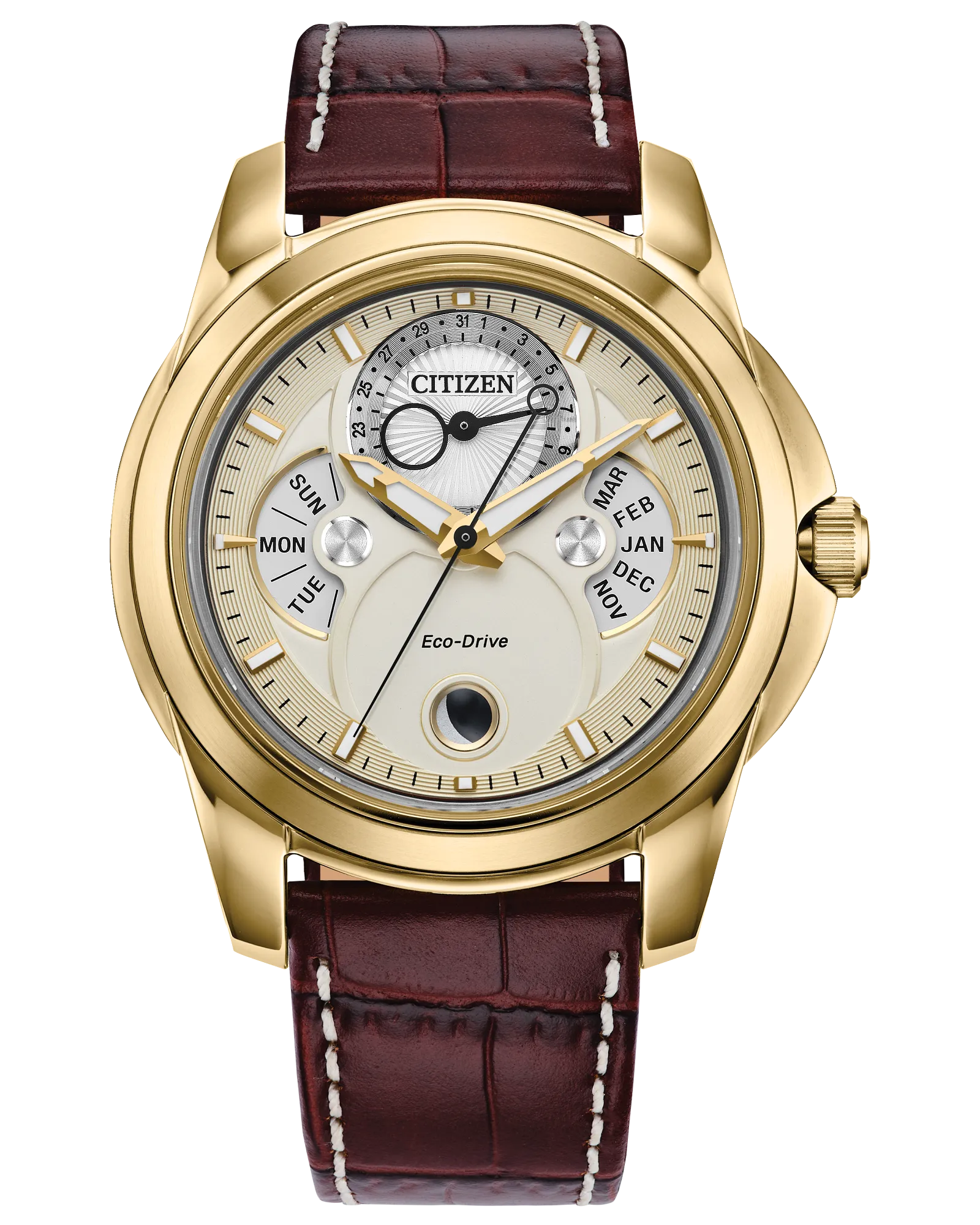 Citizen Mens Calendrier Watch - Brown Leather Strap