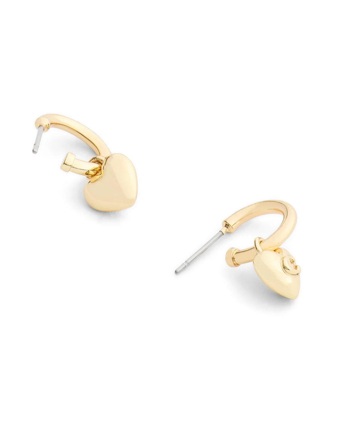Coach Signature Gold Heart Charm Hoop Earrings - Image 3