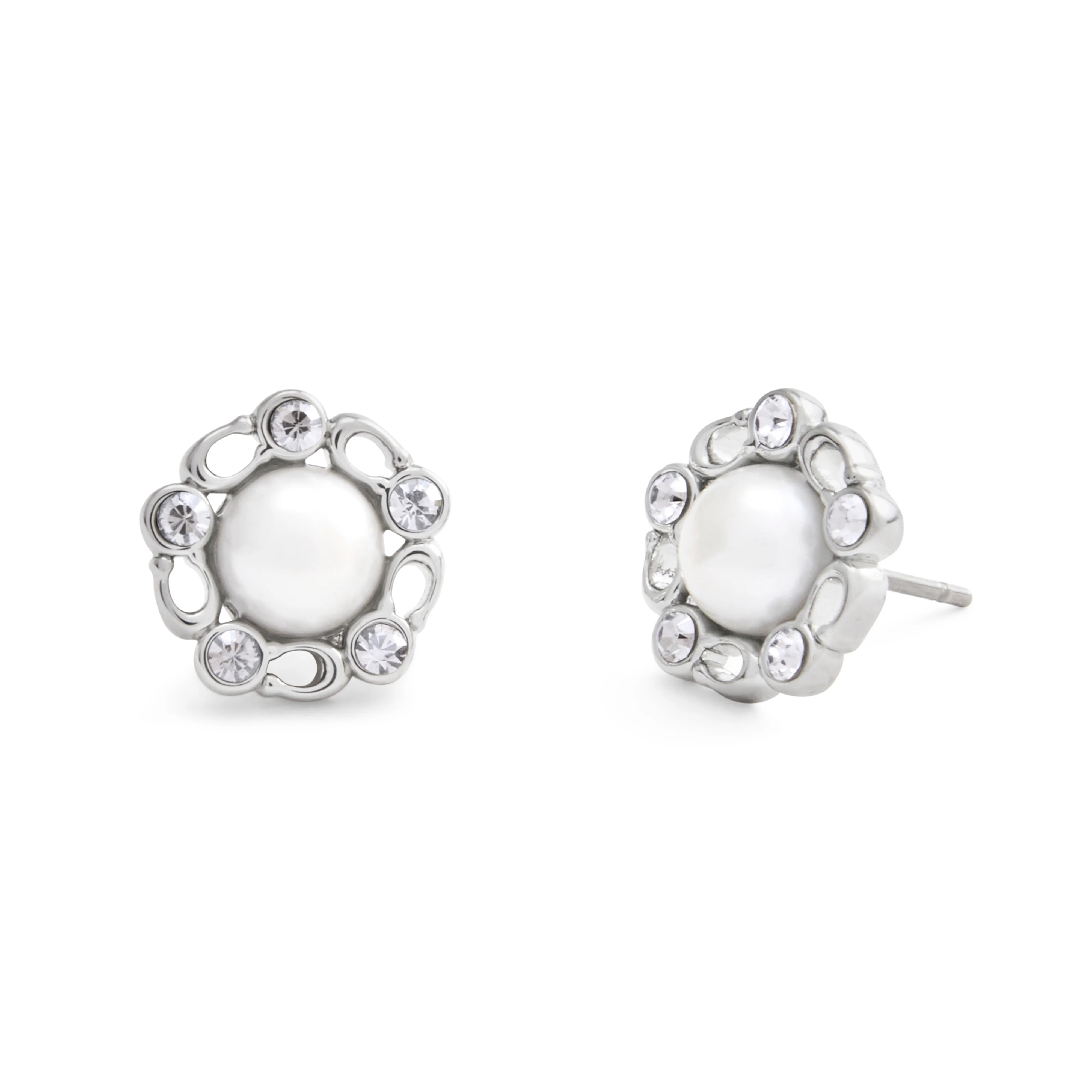 Coach Signature Heritage Pearl Stud Earrings - Silver-Tone