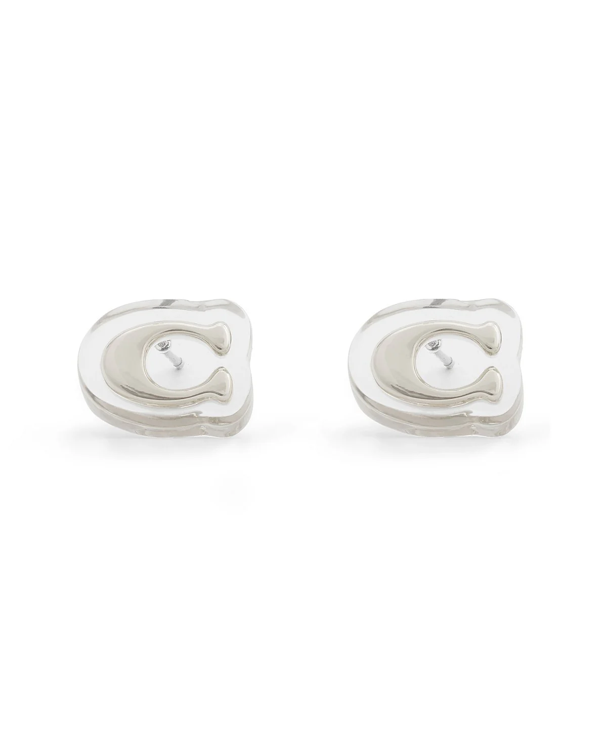COACH Rhodium Signature C Lucite Stud Earrings - Image 2