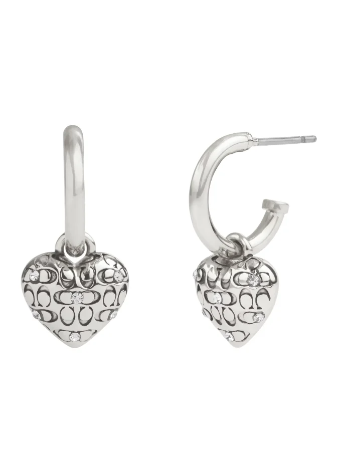Coach Signature Quilted Heart Charm Huggie Earrings