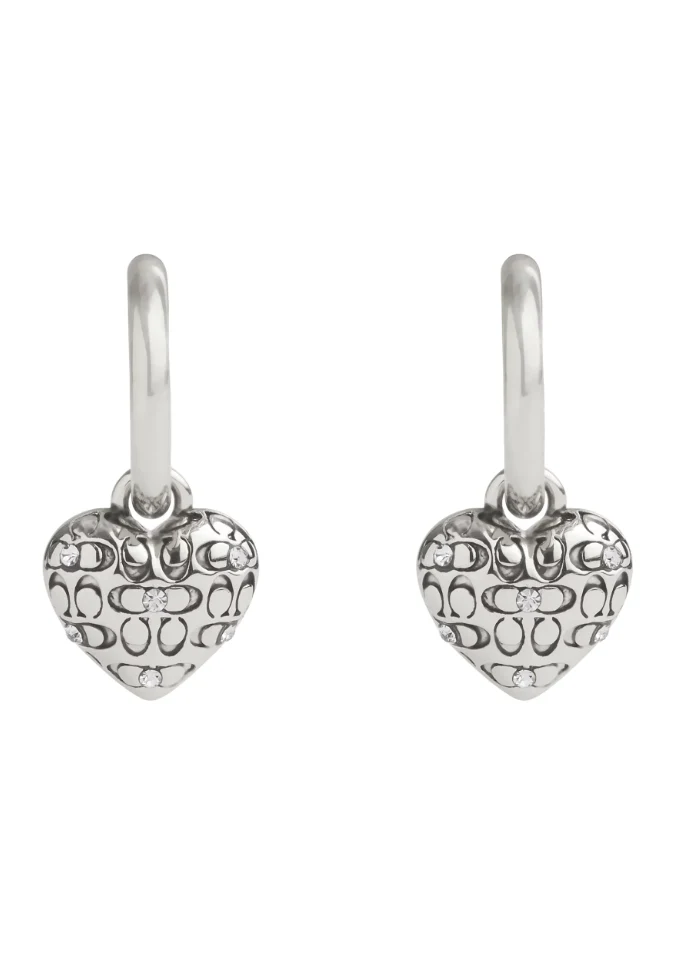 Coach Signature Quilted Heart Charm Huggie Earrings - Image 2
