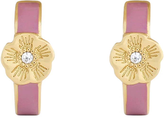 Coach Signature Tea Rose Enamel Huggie Earrings - Image 3
