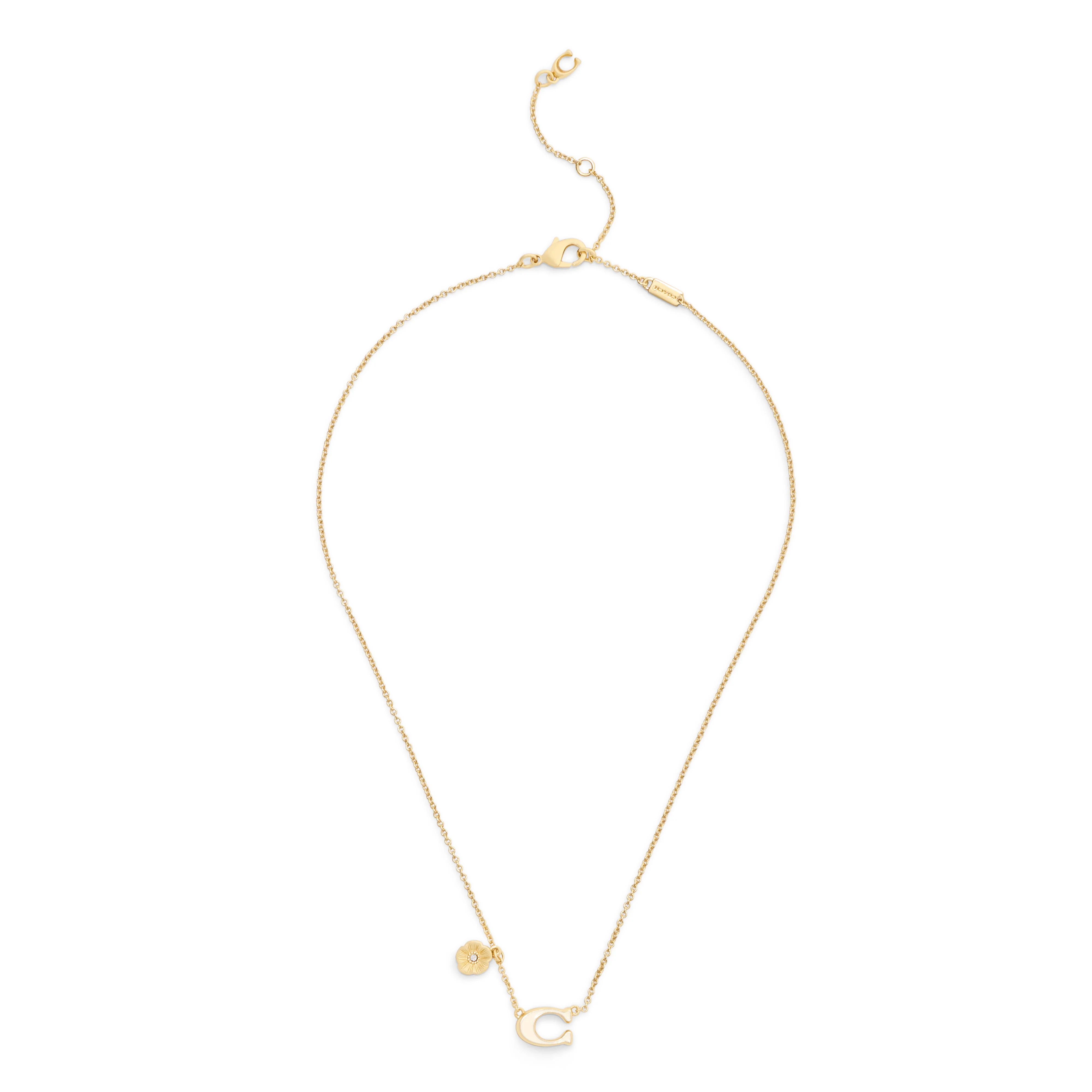 Coach Signature C Tea Rose Short Pendant Necklace