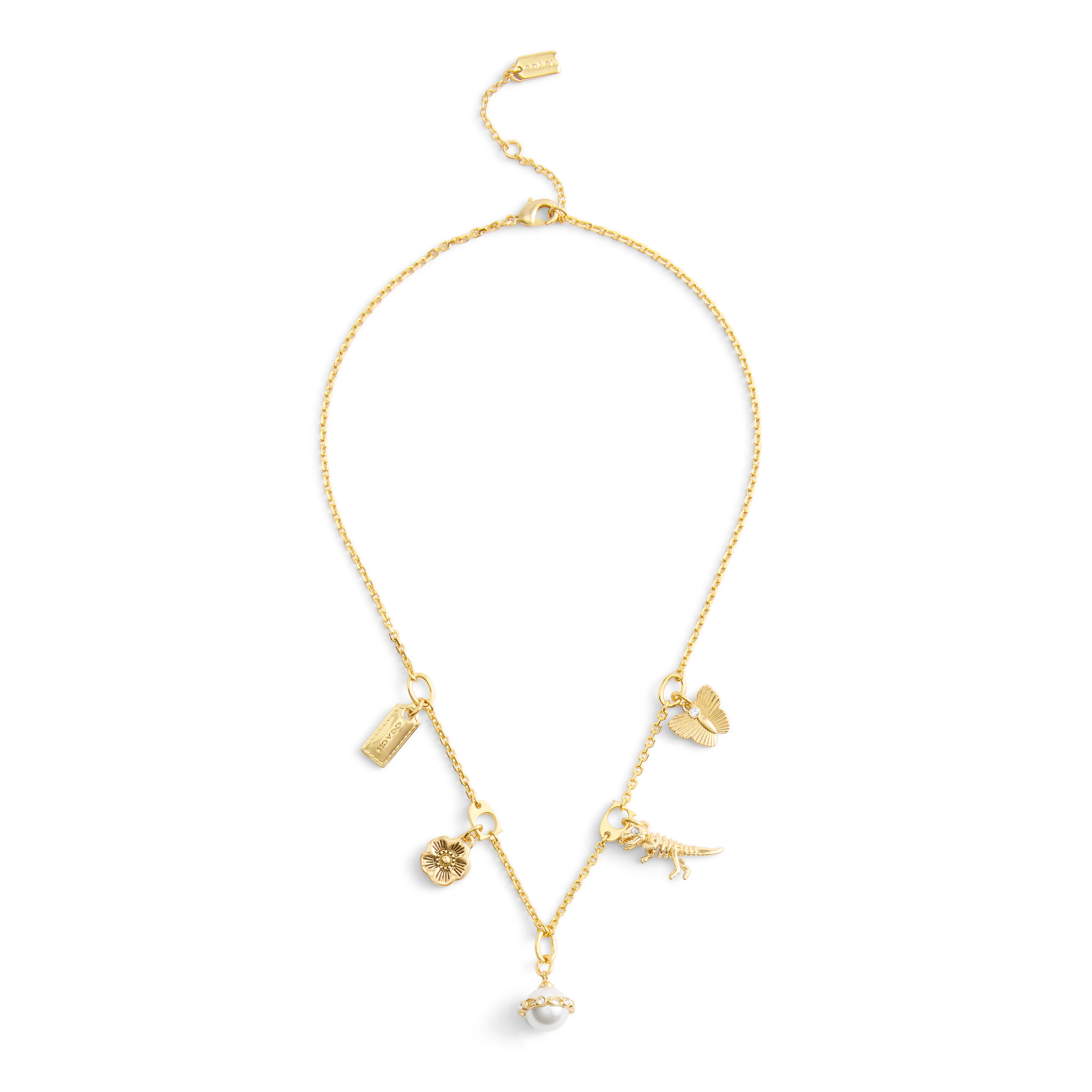 Coach Signature Heritage Pearl Mixed Charm Bib Necklace - Image 2